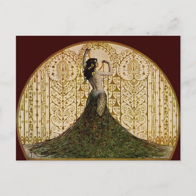 Cartão Postal Mulher numa saia peacock (Frente)