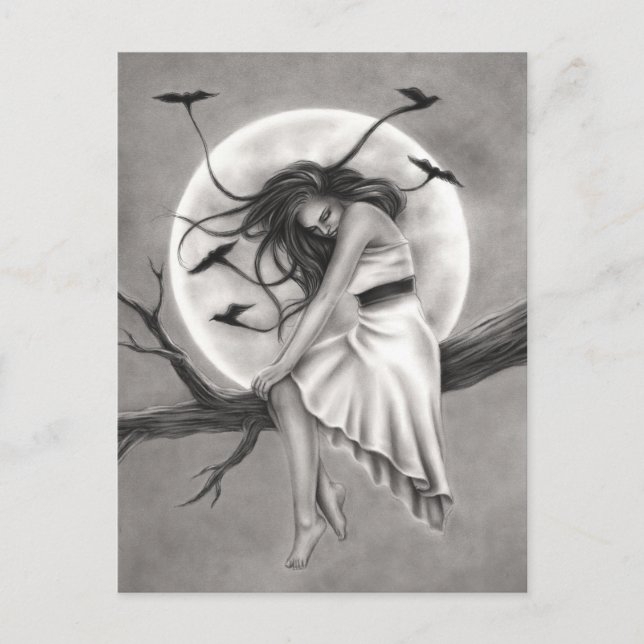 Cartão postal mulher pássaros voando Tranquilidade (Frente)