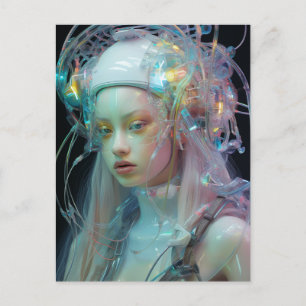 Cartão Postal Mulher Pastel Pink Hair Sci Fi