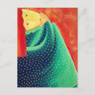 Cartão Postal Mulher Pensando Pintura em Acrílico de Arte Modern