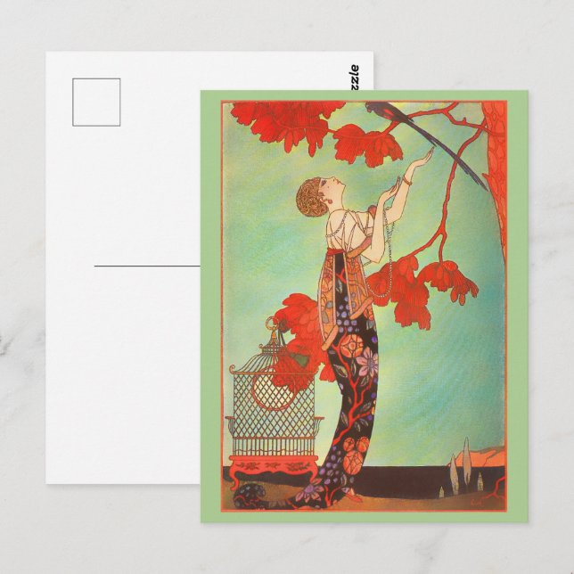 Cartão Postal Mulher Pintura Exótica Vintage (Frente/Verso)