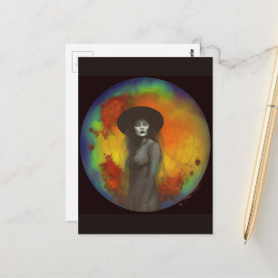 Cartão Postal Mulher Preta e Branca com Fundo Colorido