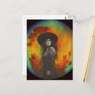 Cartão Postal Mulher Preta e Branca com Fundo Colorido