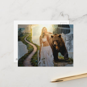 Cartão Postal Mulher Que Escolhe A colagem surrealista de Urso