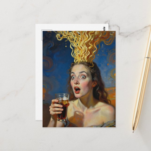 Cartão Postal Mulher Ramen Explosão Cerebral Surreal (Frente/Verso In Situ)