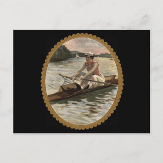 Cartão Postal Mulher Remando Scull em Lago Bonito