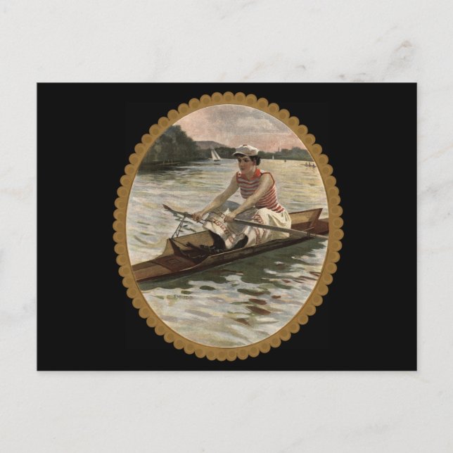 Cartão Postal Mulher Remando Scull em Lago Bonito (Frente)