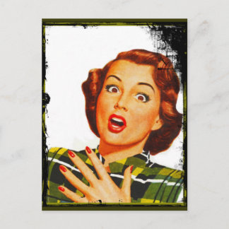 Cartão Postal Mulher Retro Com Expressão Surpresa