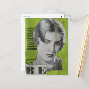 Cartão Postal Mulher Retro em Colagem de Mídia Mista