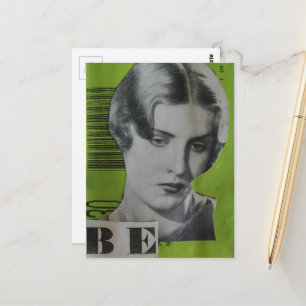 Cartão Postal Mulher Retro em Colagem de Mídia Mista
