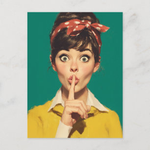 Cartão Postal Mulher Retro Fazendo um Shh