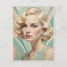 Cartão Postal Mulher Retro Inspirada no Art Déco Imagem de Senho