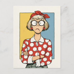 Cartão Postal Mulher Retro Mal-Humorada com Bolinhas