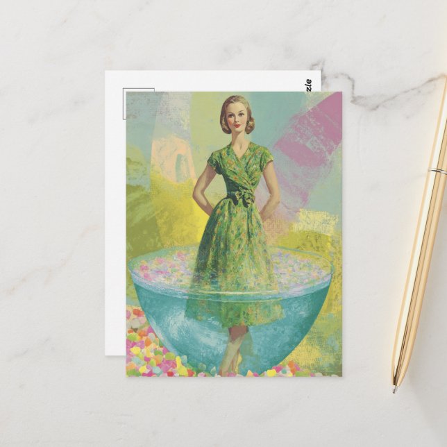 Cartão Postal Mulher-retrora na surreal de vidro fino (Frente/Verso In Situ)