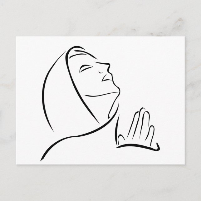 Cartão Postal Mulher rezando olhando para o céu (Frente)
