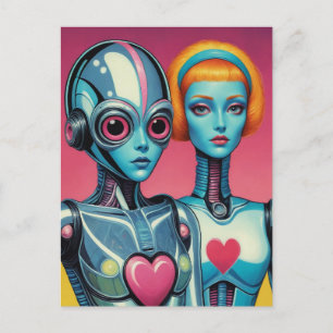 Cartão Postal Mulher Robots Scifi Heart