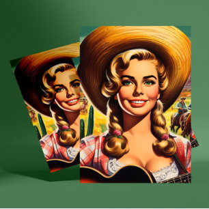 Cartão Postal Mulher Rural Fofo Retro