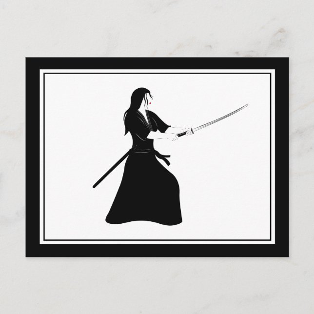 Cartão Postal Mulher Samurai Guerreira com Espada (Frente)