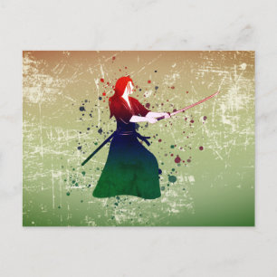 Cartão Postal Mulher Samurai Guerreira com Espada