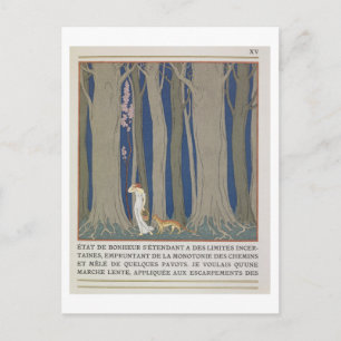 Cartão Postal Mulher seguida de Leopardo, ilustração de Le