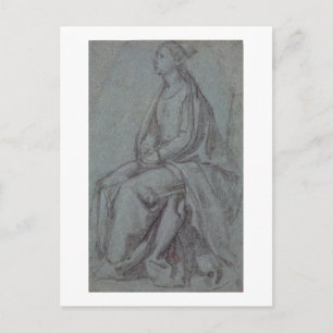 Cartão Postal Mulher sentada, c.1514 (giz preto e branco em azul