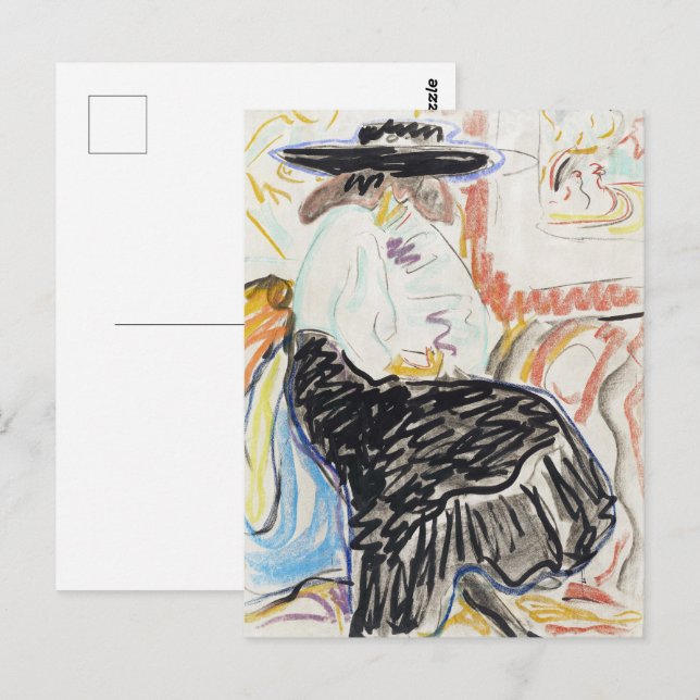 Cartão Postal Mulher Sentada de Kirchner Esboço Expressionista A (Frente/Verso)