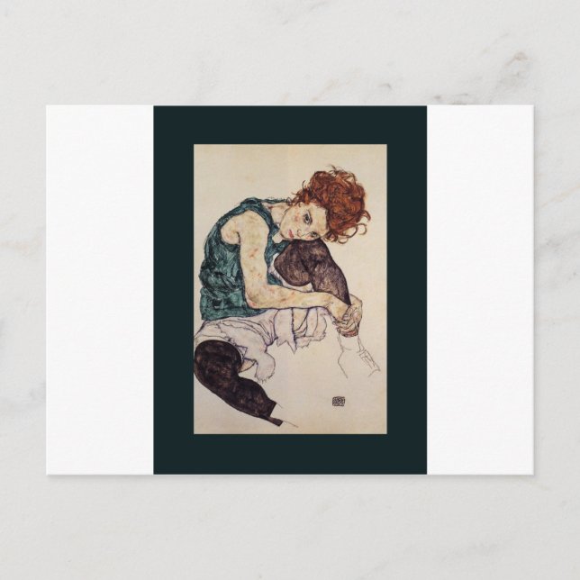 Cartão Postal Mulher Sentada Egon Schiele Pintor austríaco 1917 (Frente)