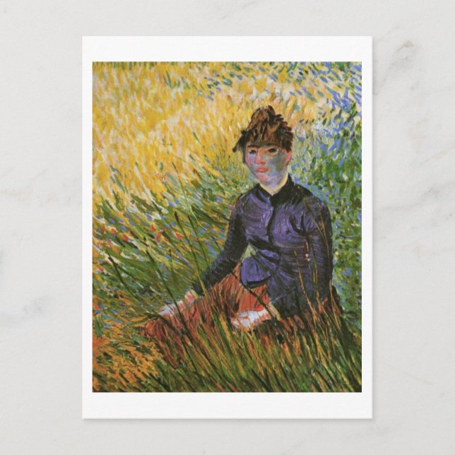 Cartão Postal Mulher Sentada na Grass Van Gogh Fine Art (Frente)