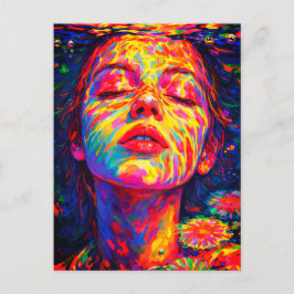 Cartão Postal Mulher Serena Sob Água Cores do Arco-íris Impasto