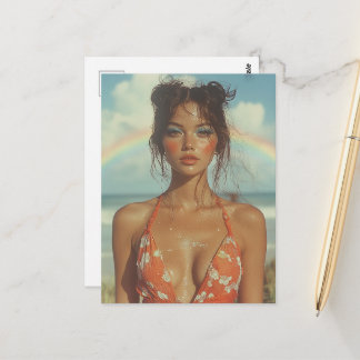 Cartão Postal Mulher Sexy com Arco-íris