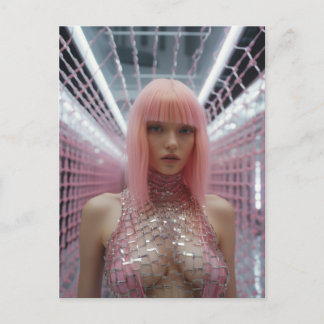 Cartão Postal Mulher Sexy Com Cabelo Rosa