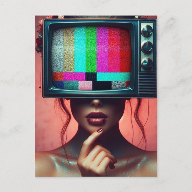 Cartão Postal Mulher Sexy com TV em Bares Estáticos com Gliteria (Frente)