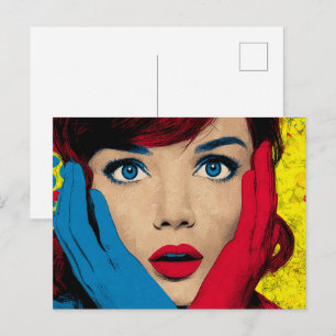 Cartão Postal Mulher Surpresa em Pop Art