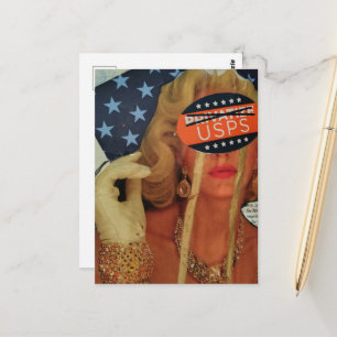 Cartão Postal Mulher Surreal Chora Lágrimas de Ouro Colagem