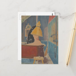 Cartão Postal Mulher surreal em colagem de banheira de cobre rús