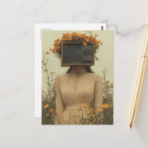 Cartão Postal Mulher Surreal Única com TV na cabeça vintage
