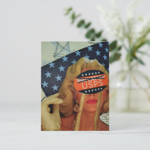 Cartão Postal Mulher Surrealista Chora Lágrimas Douradas Colagem