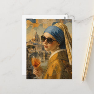 Cartão Postal Mulher Surrealista Com Brinco de Pérola Vai de Fér