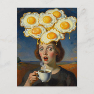 Cartão Postal Mulher Surrealista com Café e Ovos no Cérebro