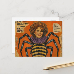 Cartão Postal Mulher Surrealista Com Colagem de Corpo de Aranha
