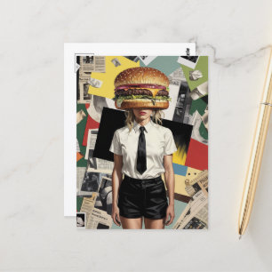Cartão Postal Mulher Surrealista de Hambúrguer com Queijo