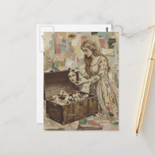 Cartão Postal Mulher Surrealista Recolhendo os Pedaços de Si Mes