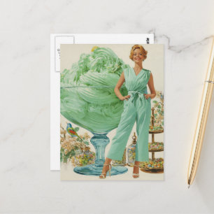 Cartão Postal Mulher Surrealista Retro e Doces