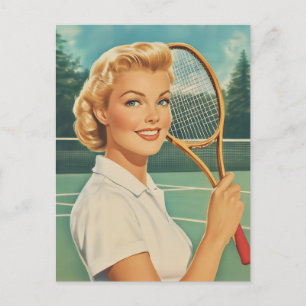 Cartão Postal Mulher Tênis da Ilustração da Revista dos anos 50