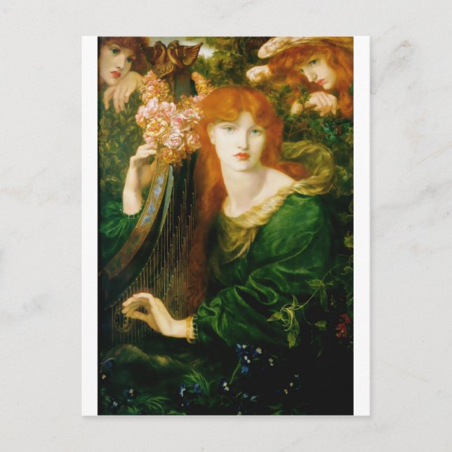 Cartão Postal Mulher Tocando Pintura Harp (Frente)