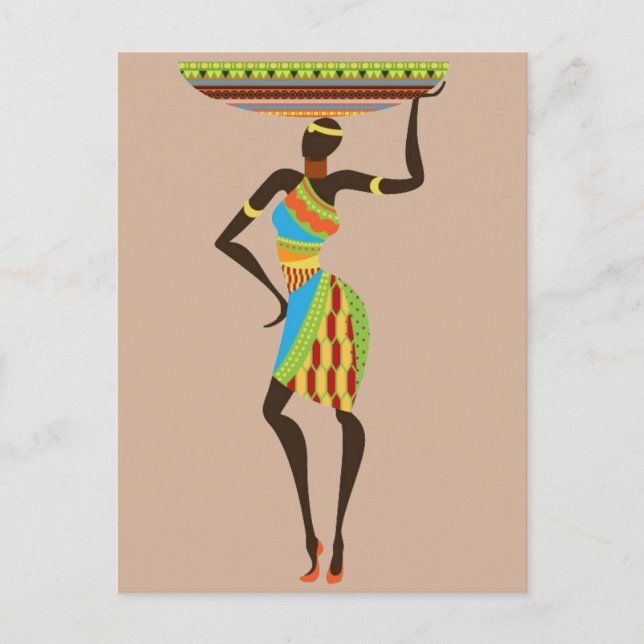 Cartão Postal Mulher Tribal Africana com basquete de arte tribal (Frente)
