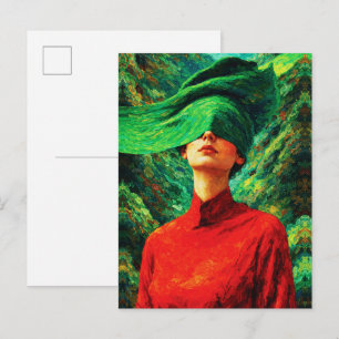 Cartão Postal Mulher Vendada em Fusão Vermelha da Natureza Impas