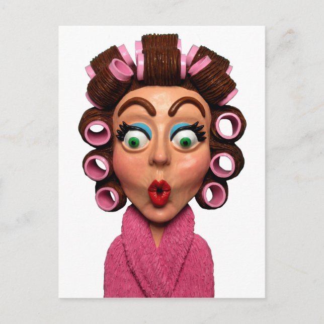 Cartão Postal Mulher Vestindo Curlers (Frente)
