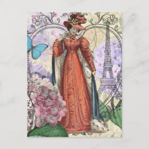 Cartão Postal Mulher Victoriana Red Girl Colorful