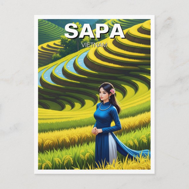 Cartão Postal Mulher vietnamita em Sapa Viagem (Frente)